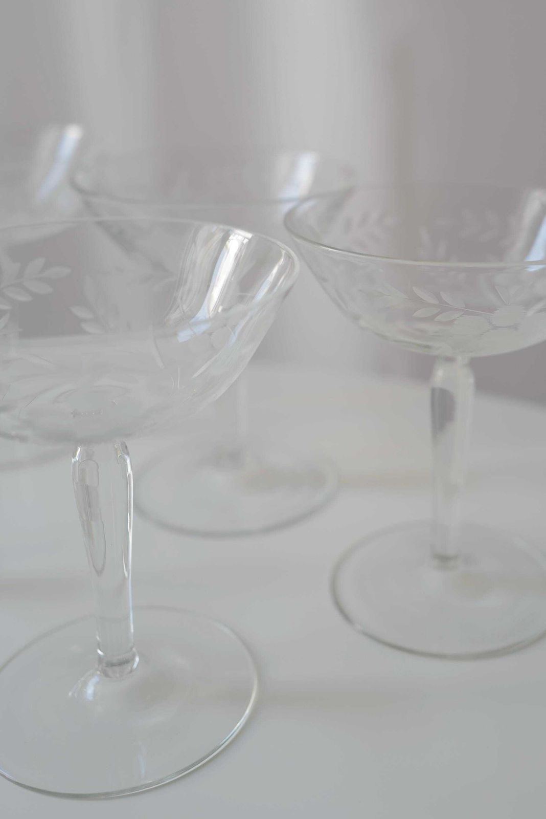 5 Vintage Crystal Glass Champagne Coupes. Mother's Day Gift @ Medowski Paris photo vinterior