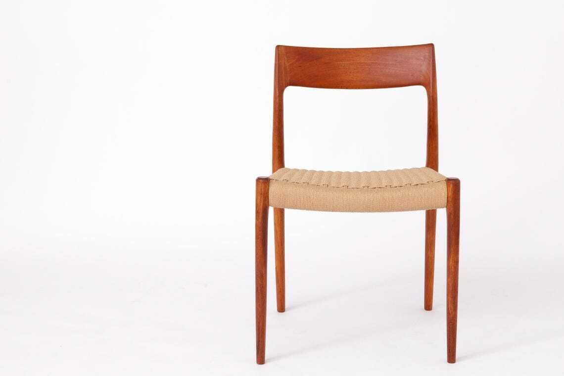 Niels Møller Dining Chair Set (6) – Models 77 & 57, Teak, Danish Cord, Mid Century Modern, Denmark photo for sale