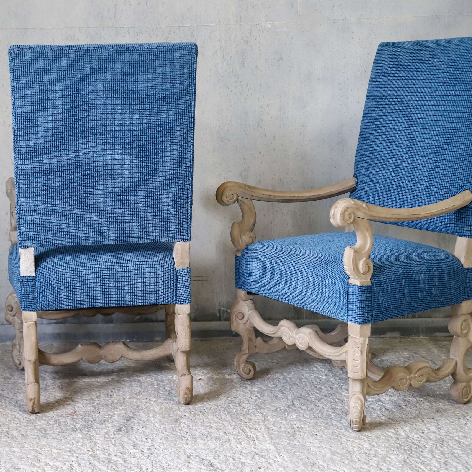 Pair Of 19th Century Dutch Carved Walnut Sculptural & High Back Armchairs   Reupholstered photo furniture