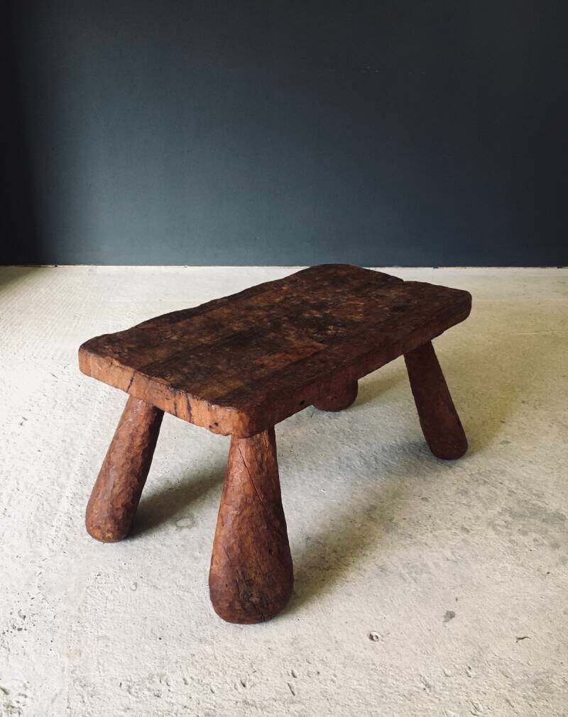 Brutalist Hand Crafted Carved Oak Coffee Table, Belgium 1960's photo vintage