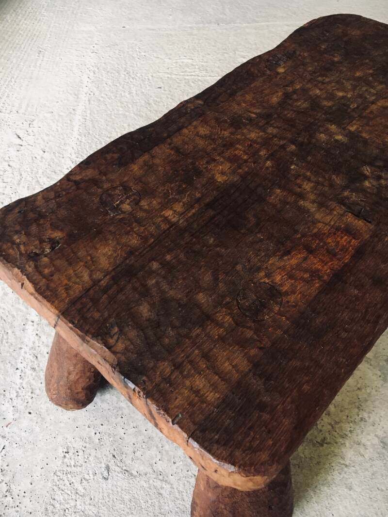 photo vinterior Brutalist Hand Crafted Carved Oak Coffee Table, Belgium 1960's