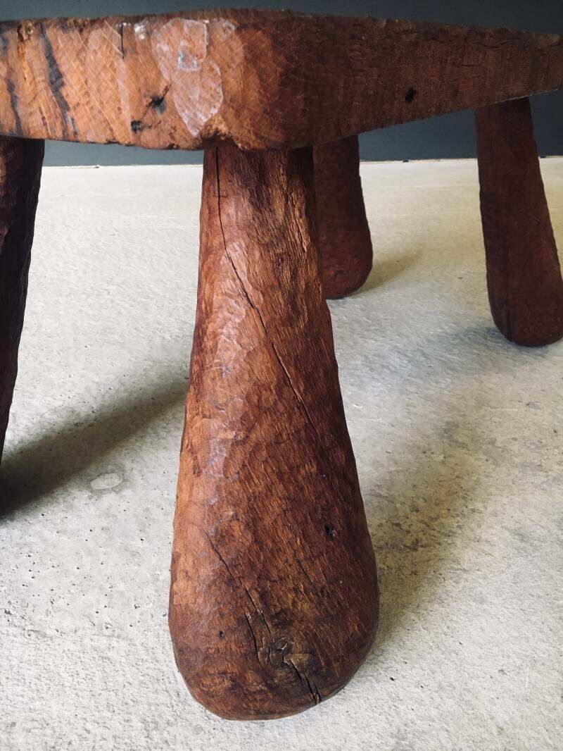 photo vintage Brutalist Hand Crafted Carved Oak Coffee Table, Belgium 1960's