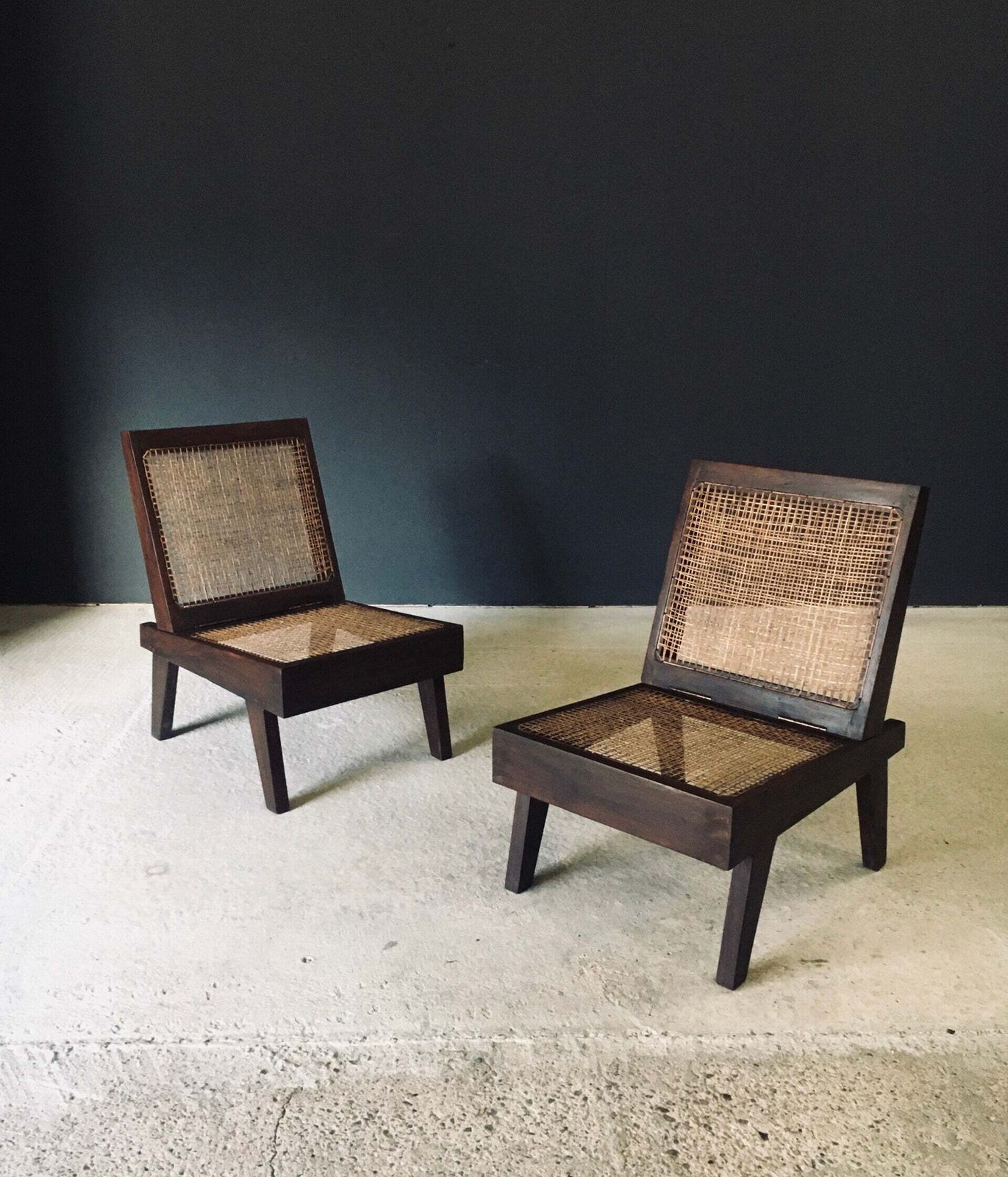 Modernist Design Low Folding Chair Set By Pierre Jeanneret For Chandigarh, India 1960's photo for sale
