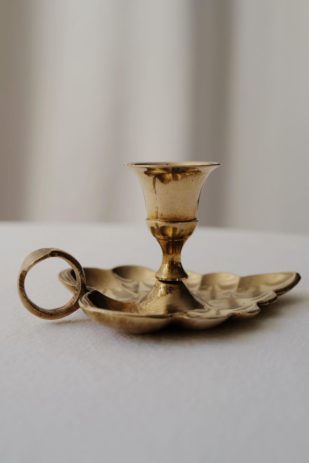 Vintage Brass Leaf Candle Holder With Handle & Gift Candles photo vintage