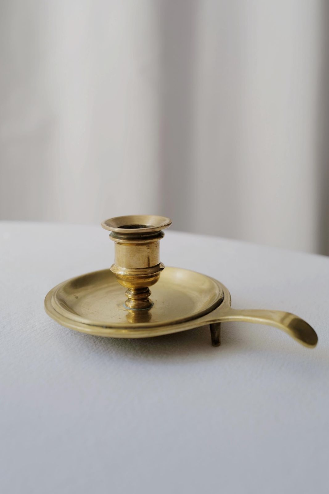 French Vintage Brass Candleholder With Handle: Includes 3 Pastel Candles photo buy