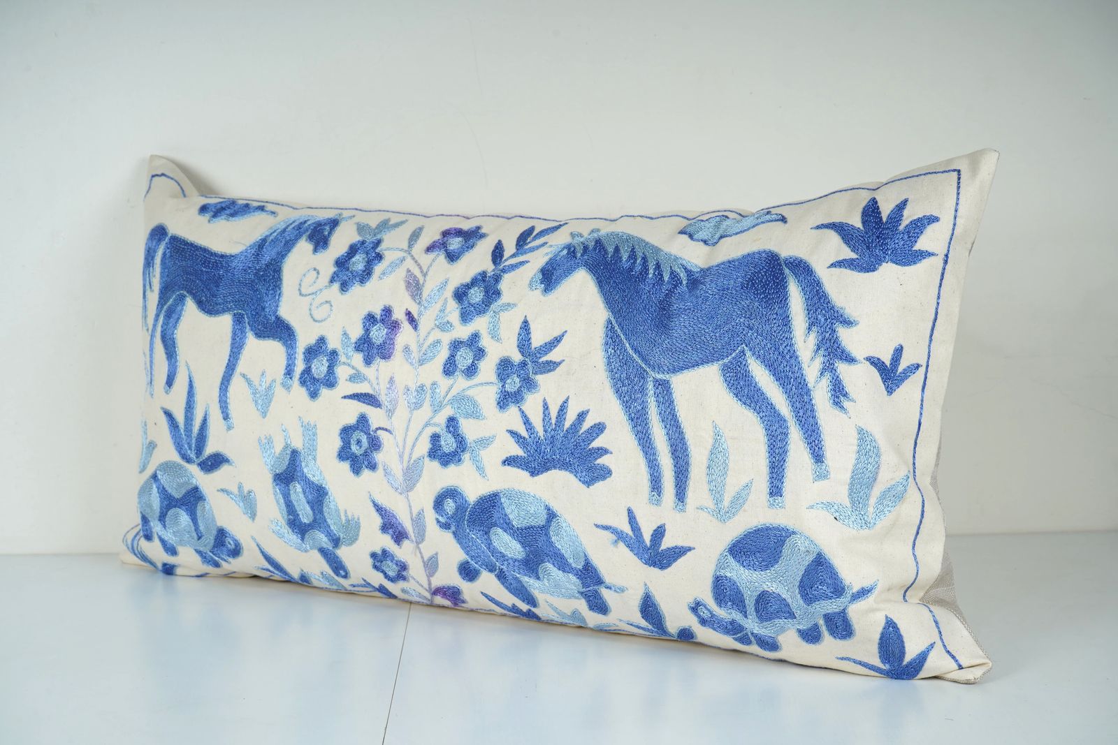 Vintage Suzani Horse Pillow Cover, Uzbek Cotton, Handmade In Turkey photo 100.0