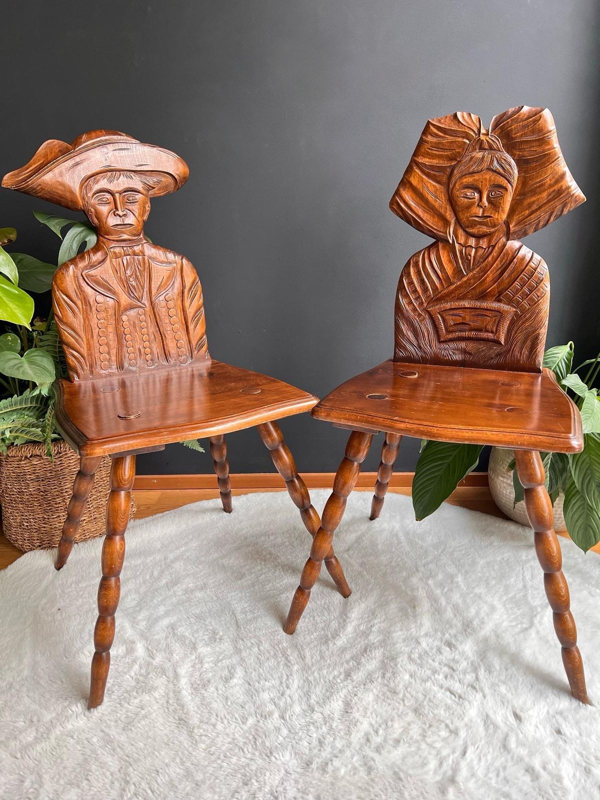 Furniture Antique Folk Art Chair – French Alsatian Chair, Bobbin Legs photo