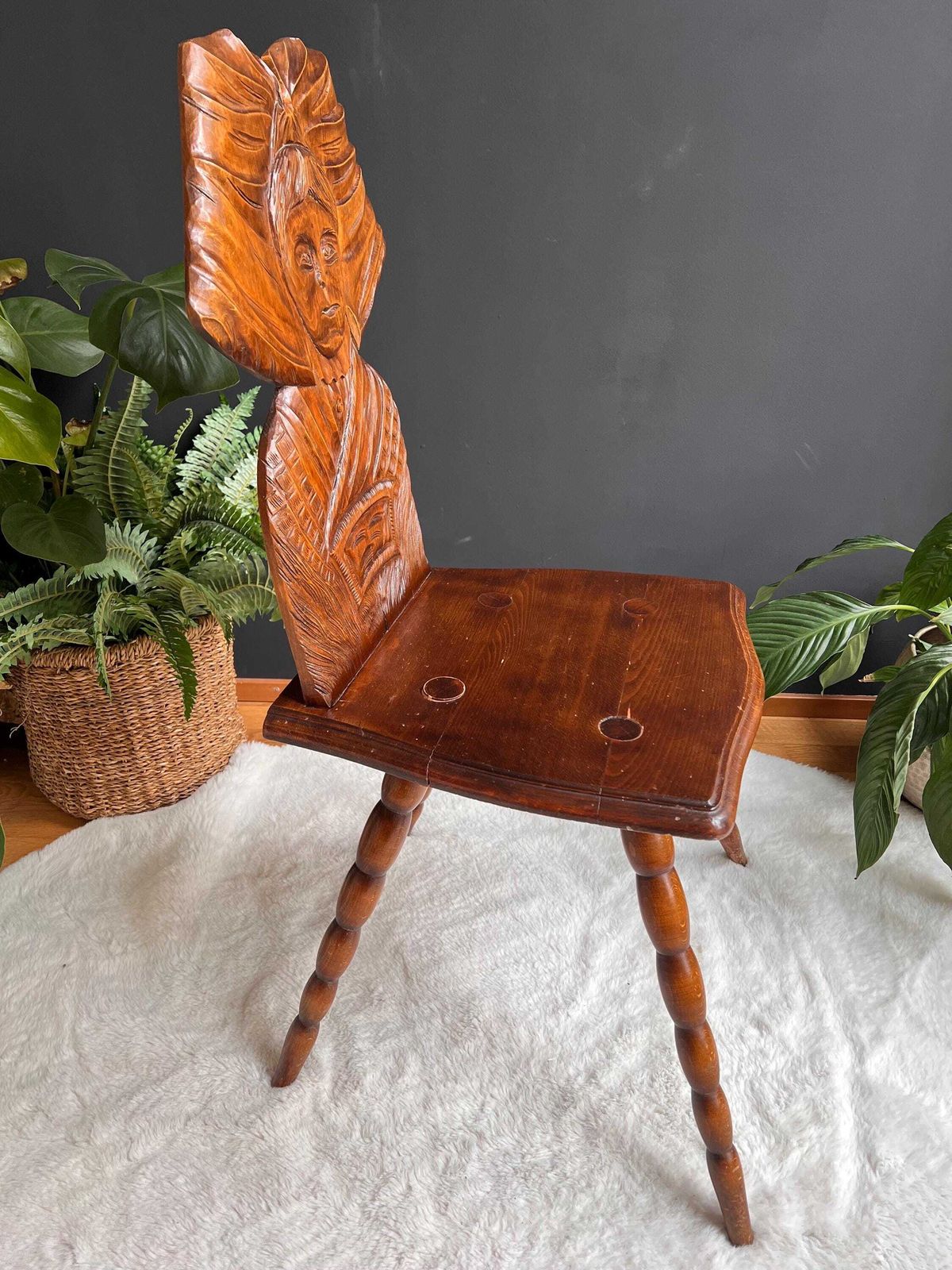 Antique French Alsatian Carved Oak Chair   Folk Art Country Farmhouse Accent Chair photo 830.0