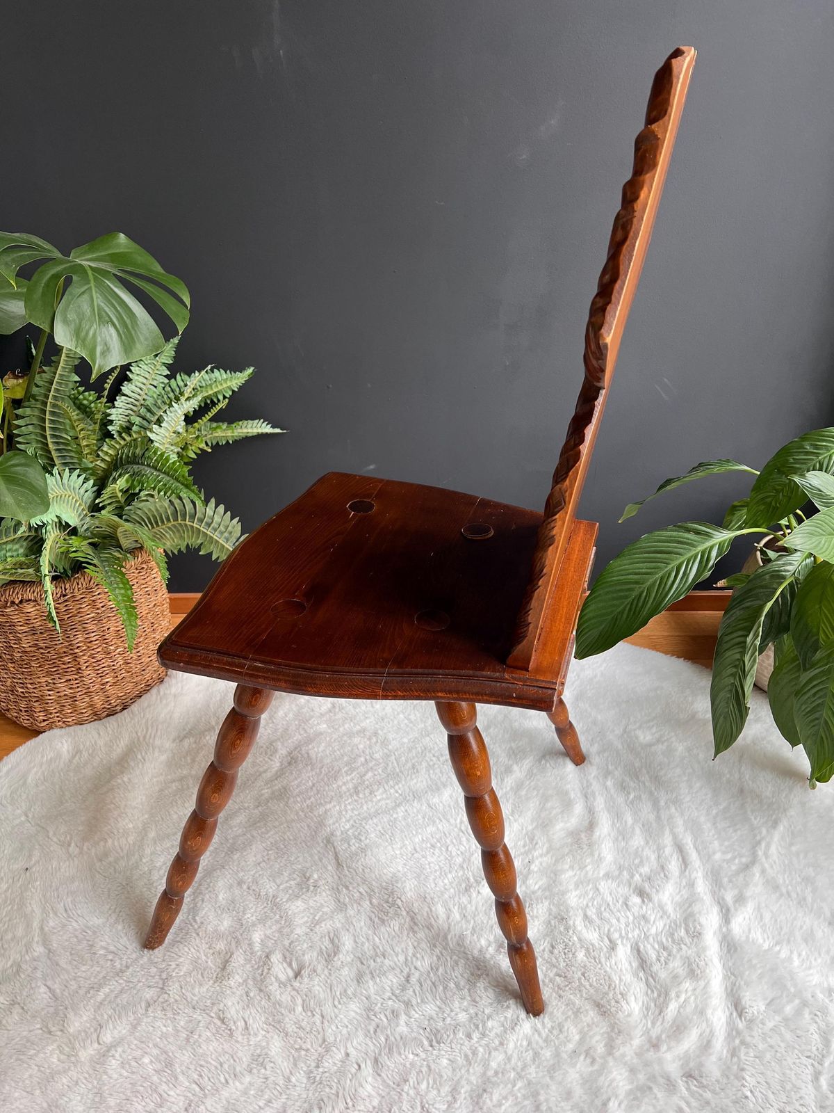 Antique French Alsatian Carved Oak Chair   Folk Art Country Farmhouse Accent Chair photo vinterior