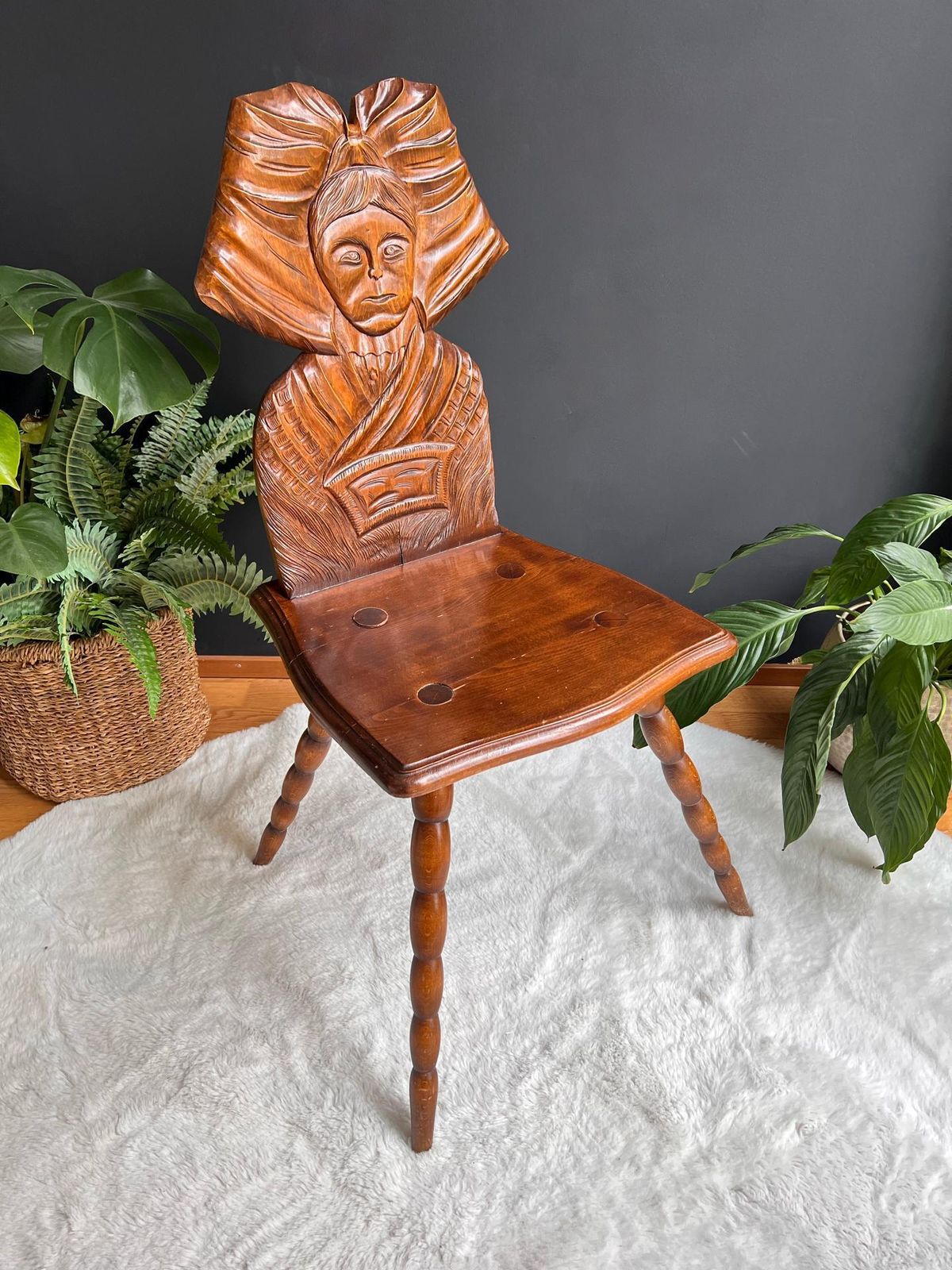 Antique French Alsatian Carved Oak Chair   Folk Art Country Farmhouse Accent Chair photo buy