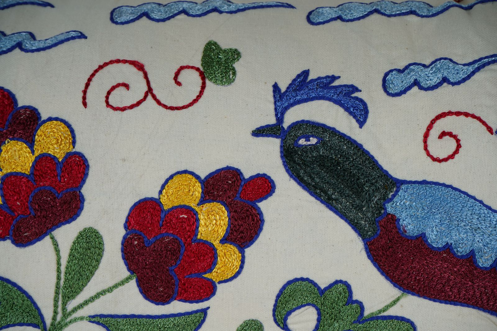 Peacock Suzani Pillow Cover – Hand Embroidered Floral Lumbar Cushion photo 100.0