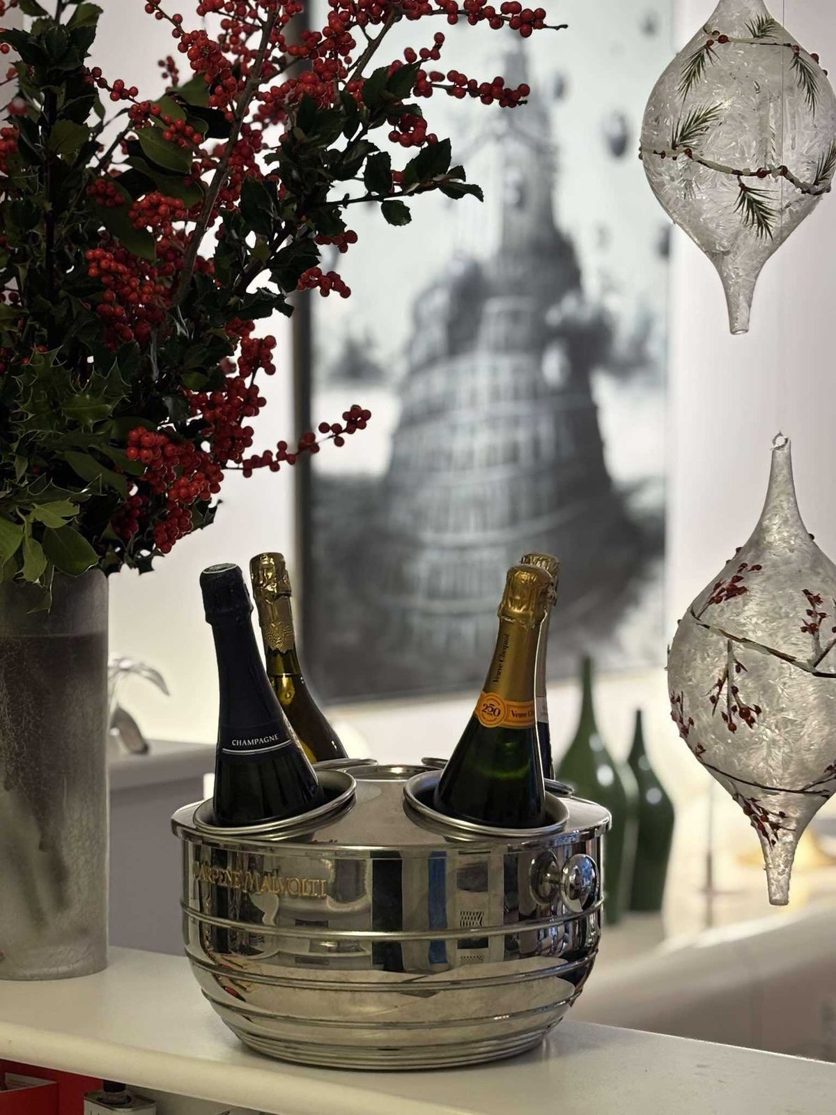 Xl Roestvrijstalen Champagnekoeler: Barkaartdecoratie Voor 4 Flessen photo furniture
