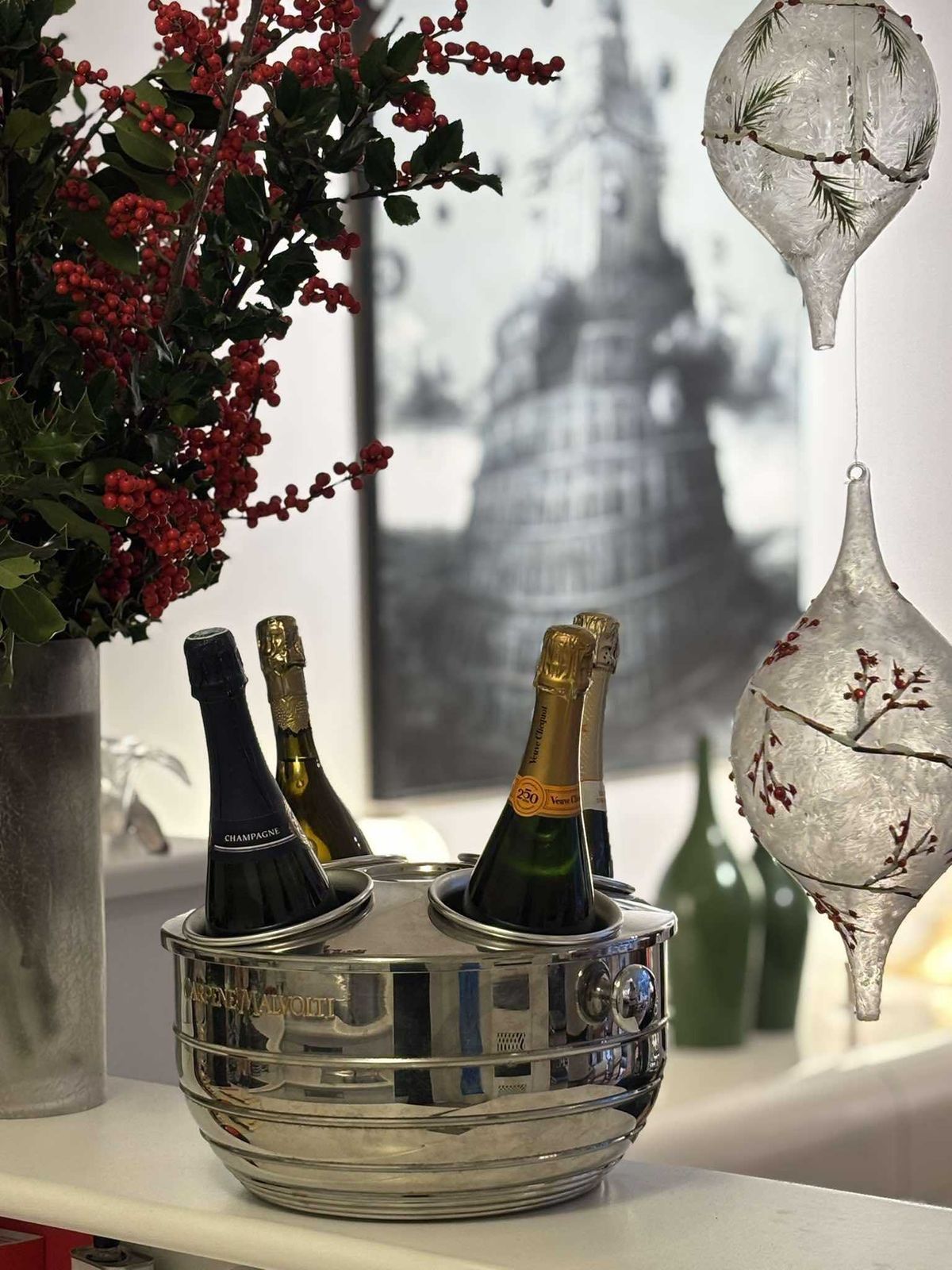 Woonaccessoires Xl Roestvrijstalen Champagnekoeler: Barkaartdecoratie Voor 4 Flessen photo