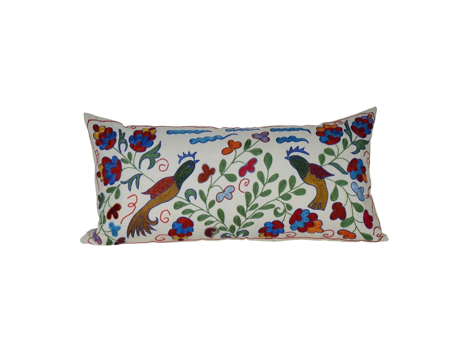 Hand Embroidery Pictorial Bird Suzani Pillow Cover, Animal Uzbek Pillow, Ethnic Designer Pillow Case
