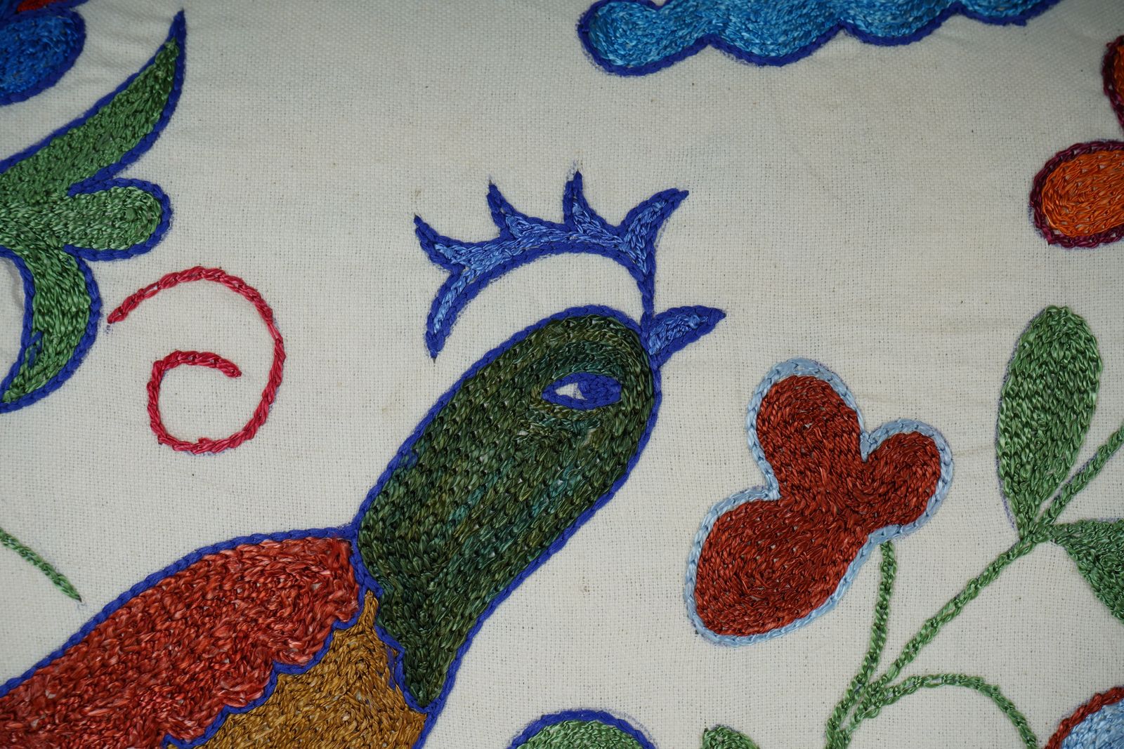 Hand Embroidery Pictorial Bird Suzani Pillow Cover, Animal Uzbek Pillow, Ethnic Designer Pillow Case photo for sale
