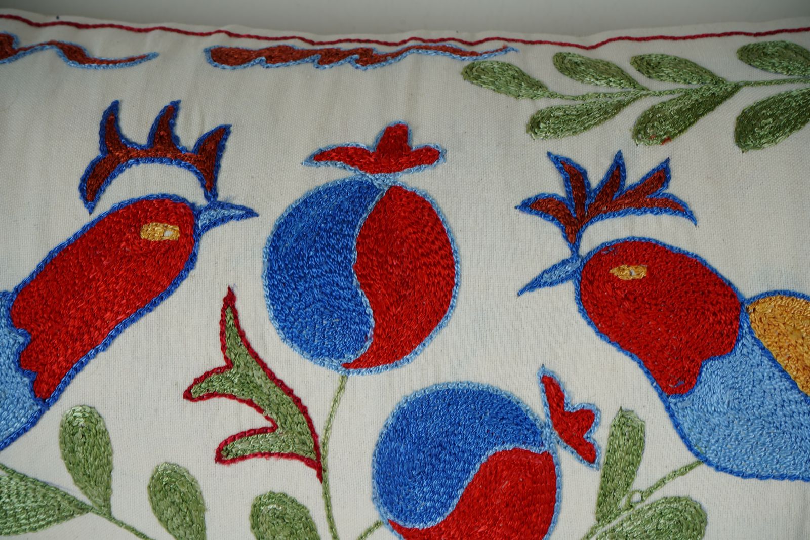 Hand Embroidered Suzani Pillow Cover – Bird & Pomegranate Design photo furniture