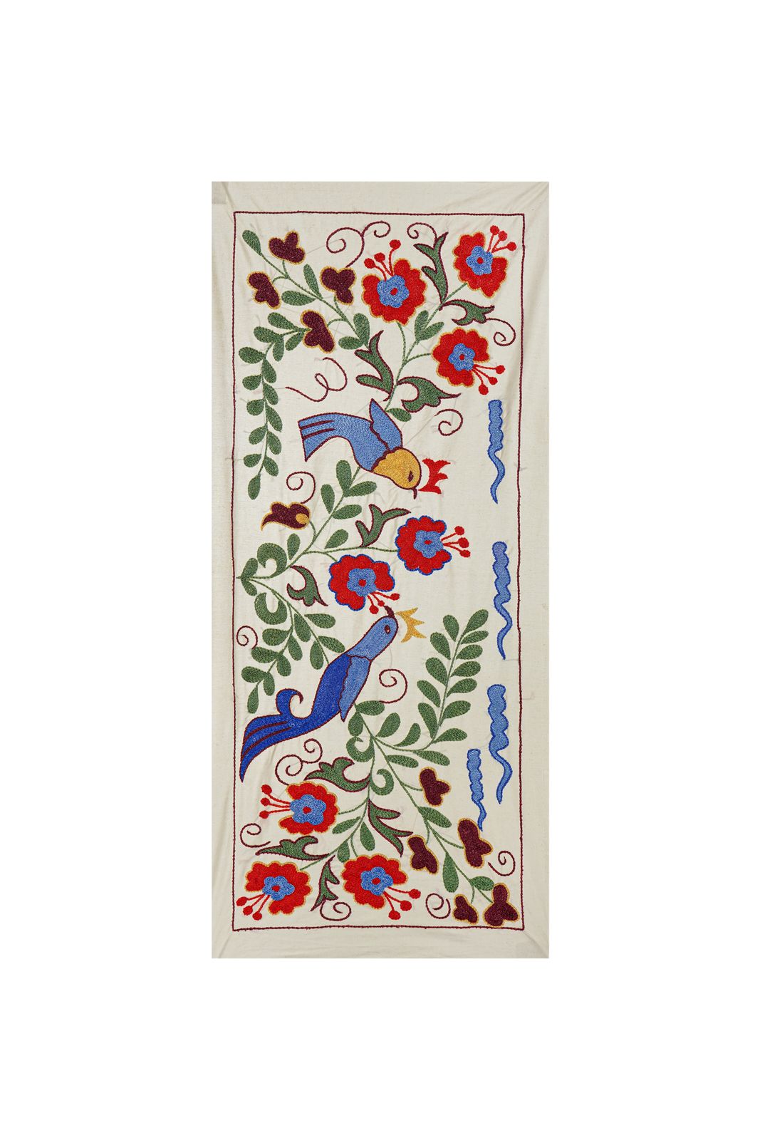 Uzbek Suzani Animal Cotton Tablecloth, 19th Century Bukhara Wall Hanging Decor   Cotton Bird Runner photo 100.0