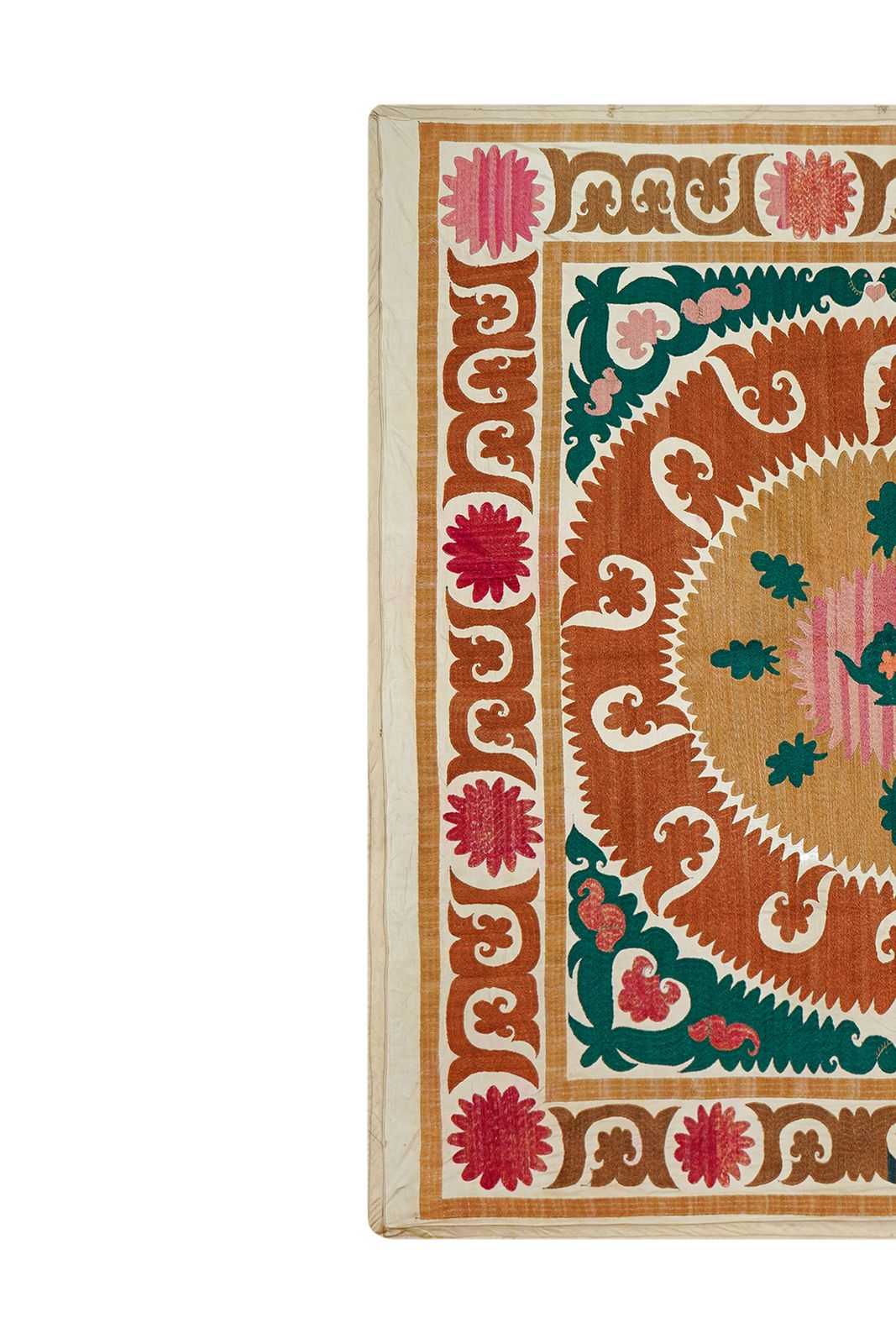 Vintage Suzani Wall Hanging: Uzbek Cotton Embroidery, Beige Bohemian Tapestry photo furniture