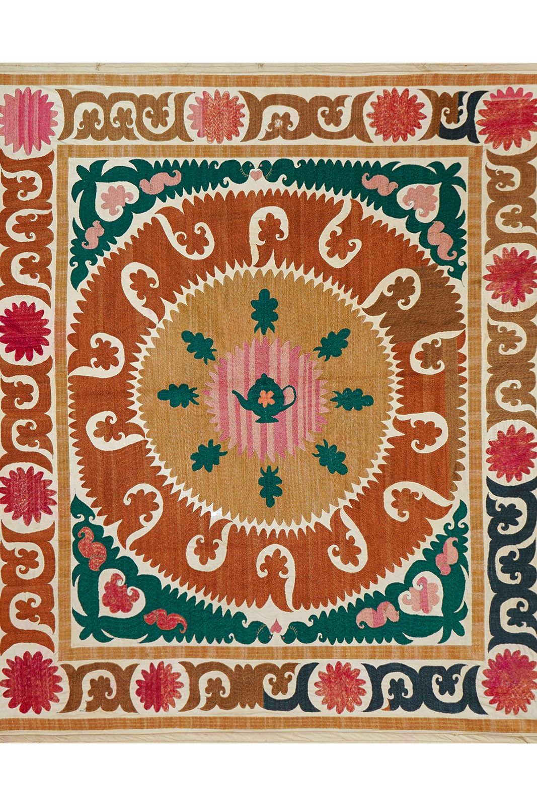 Vintage Suzani Wall Hanging: Uzbek Cotton Embroidery, Beige Bohemian Tapestry photo vinterior