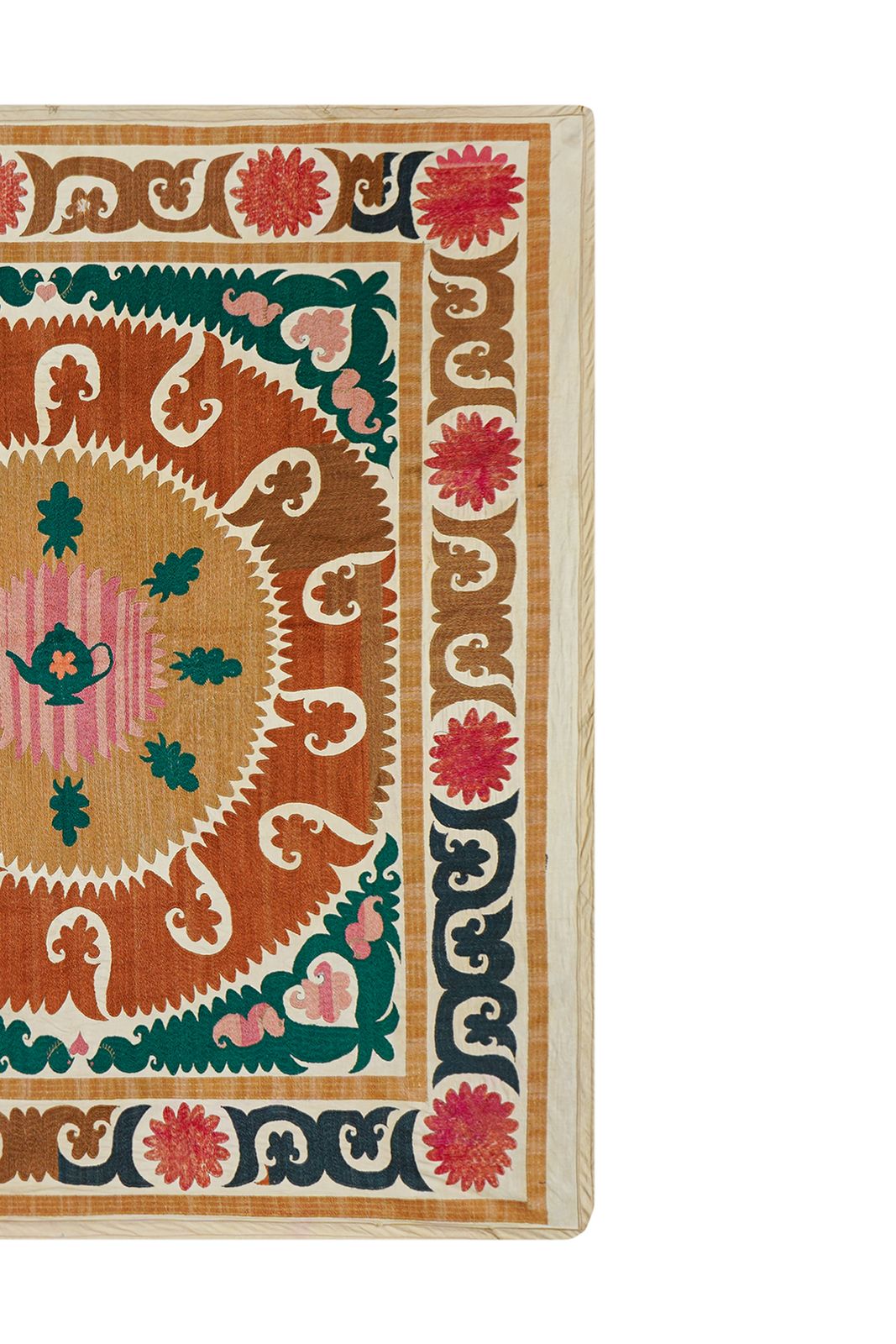Vintage Suzani Wall Hanging: Uzbek Cotton Embroidery, Beige Bohemian Tapestry photo buy