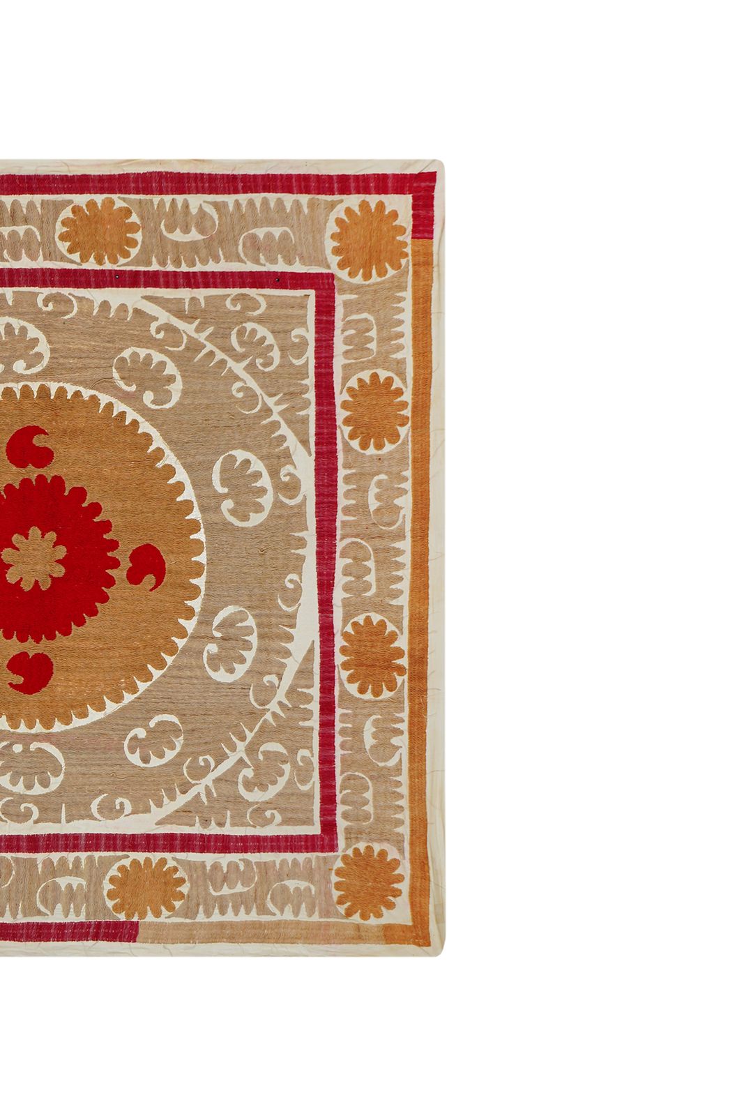 Handmade Suzani Tablecover – Red Terracotta Beige  Textile, Style Decorative Table Cloth For Home & Dining 4'1'' X 4'2'' photo furniture