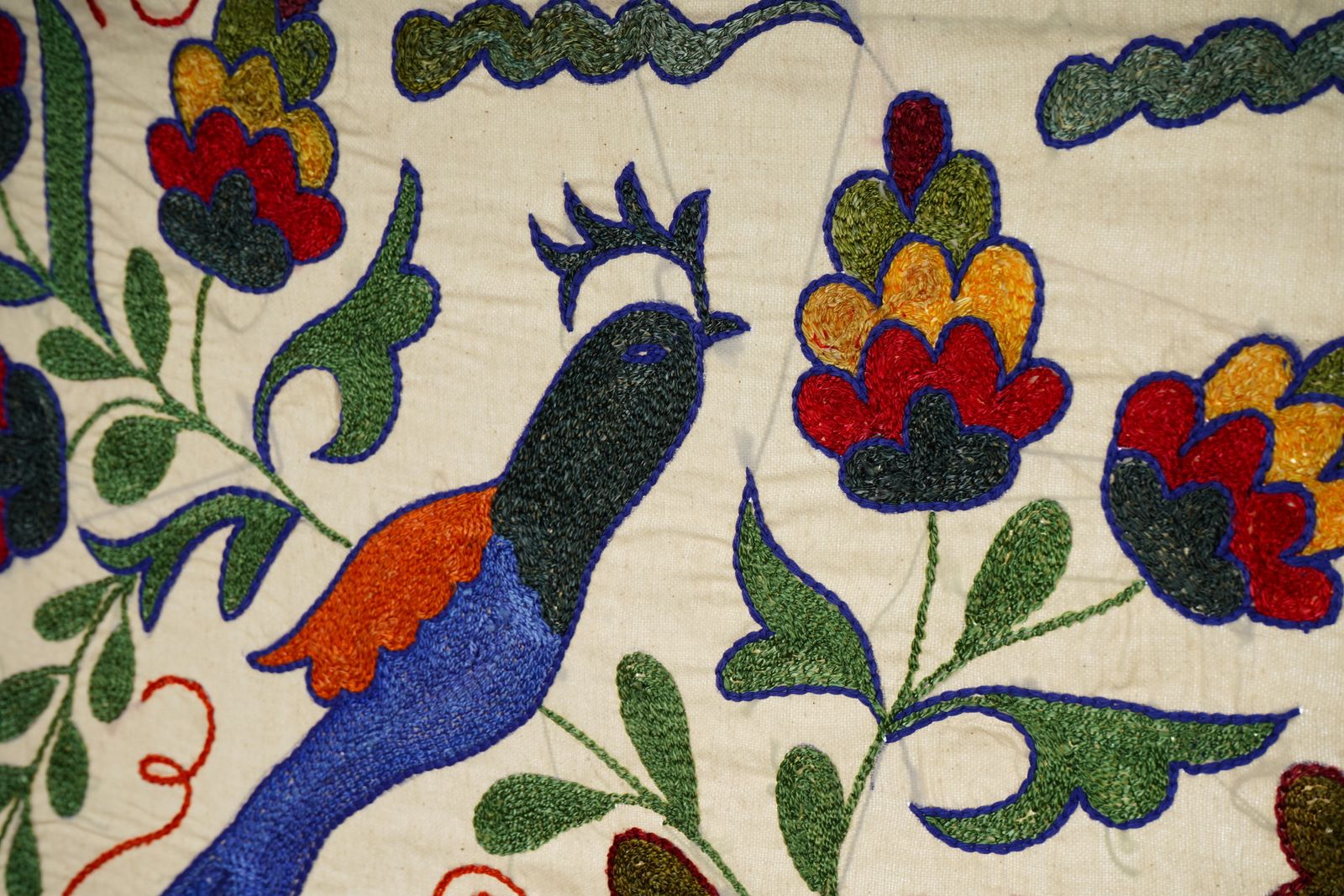 Handmade Bird Pictorial Suzani Table Runner, Tribal Tablecloth 1'5'' X 2'9'' photo buy