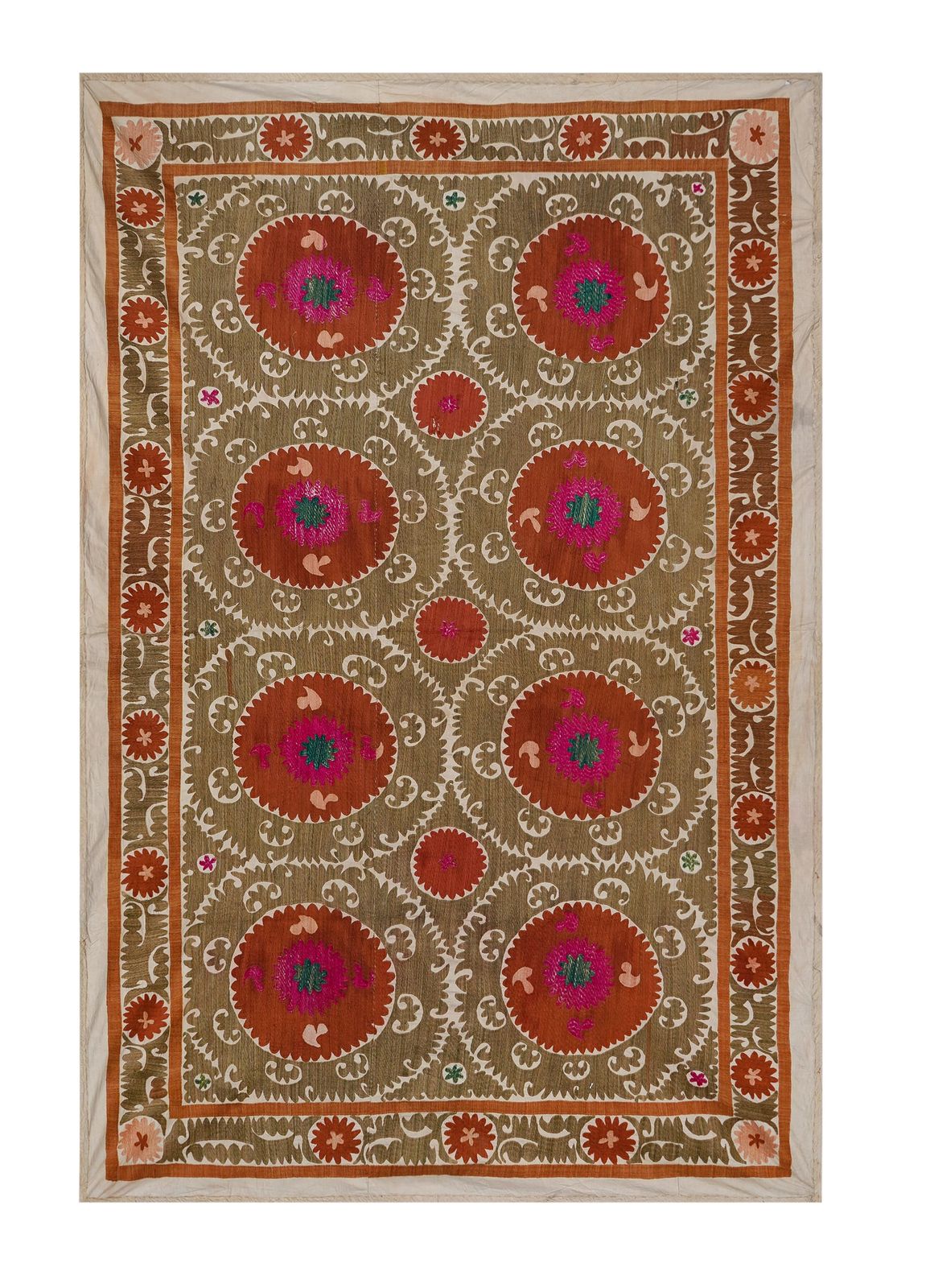 Decorative Suzani Embroidery | Olive Green Living Room Wall Hanging 6'11'' X 10'3'' photo furniture