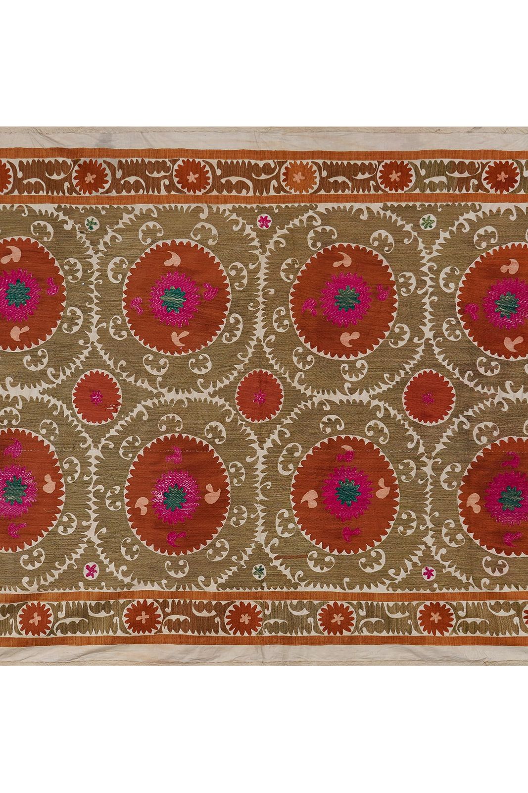Decorative Suzani Embroidery | Olive Green Living Room Wall Hanging 6'11'' X 10'3'' photo 450.0