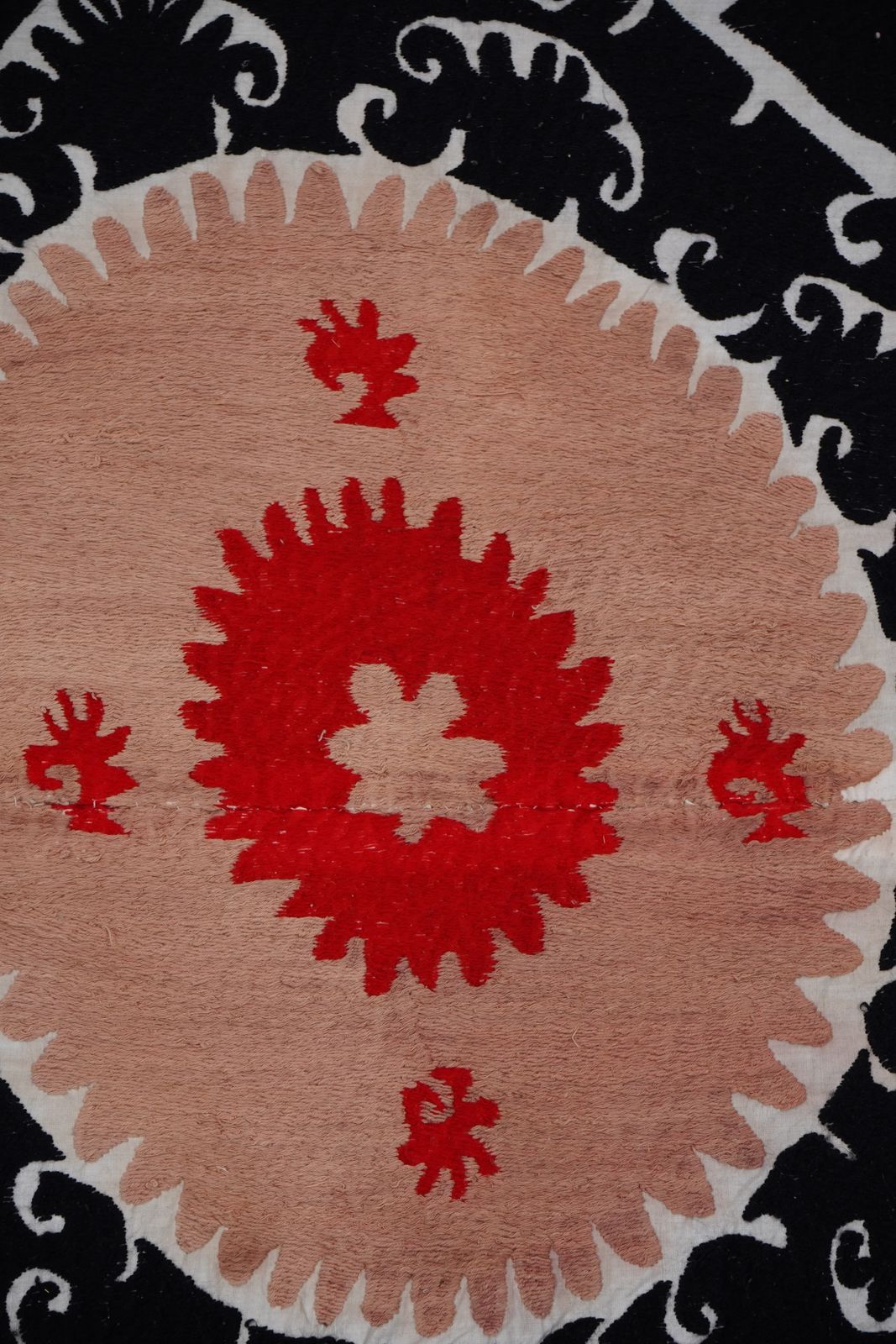 Vintage Black Suzani Wall Hanging, Ctton Embroidery, Extra Large Bedspread 7'2'' X 10'8'' photo for sale
