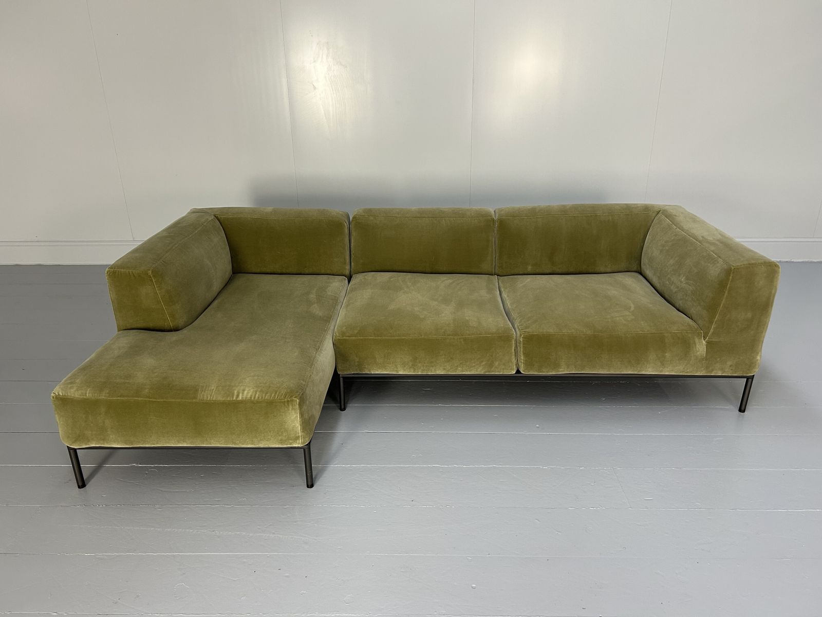 B&B Italia "Michel Effe" L Shape Sofa, Chaise And Footstools In Sage Velvet photo vintage