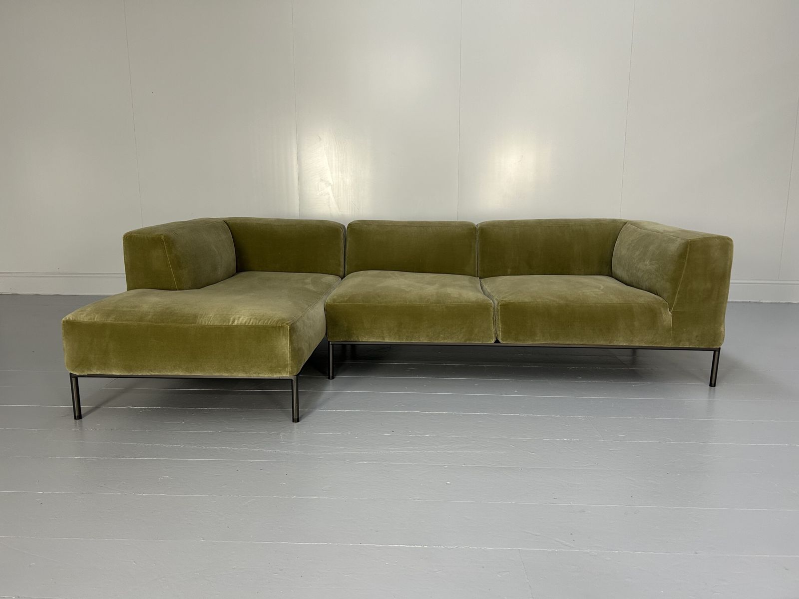 photo furniture B&B Italia "Michel Effe" L Shape Sofa, Chaise And Footstools In Sage Velvet