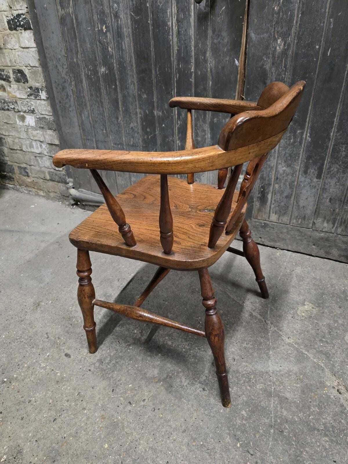 Antique 19th Century Victorian Elm Bow Chair Armchair photo buy
