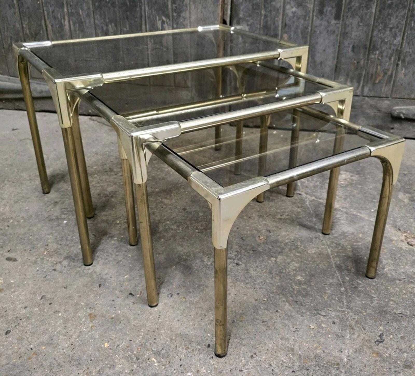 Italian Retro Vintage Mid Century Brass Nest Of Tables photo for sale