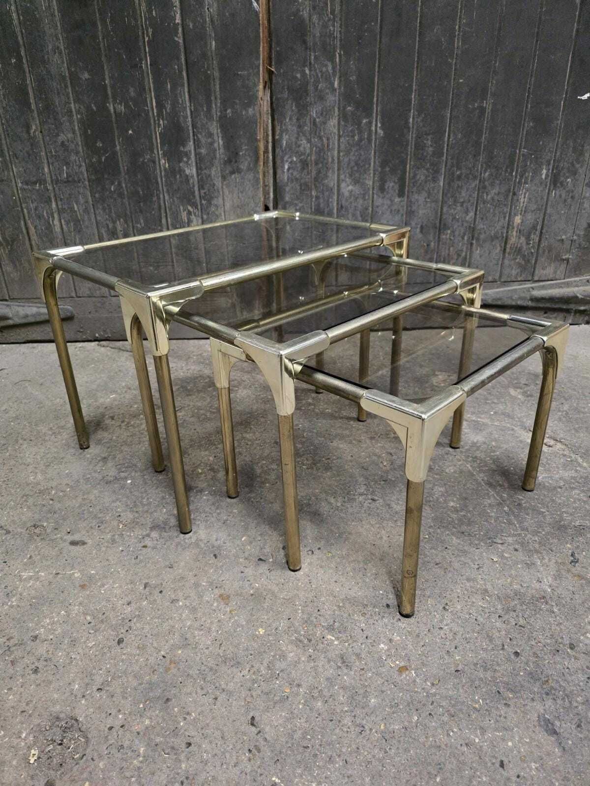 Italian Retro Vintage Mid Century Brass Nest Of Tables photo Furniture