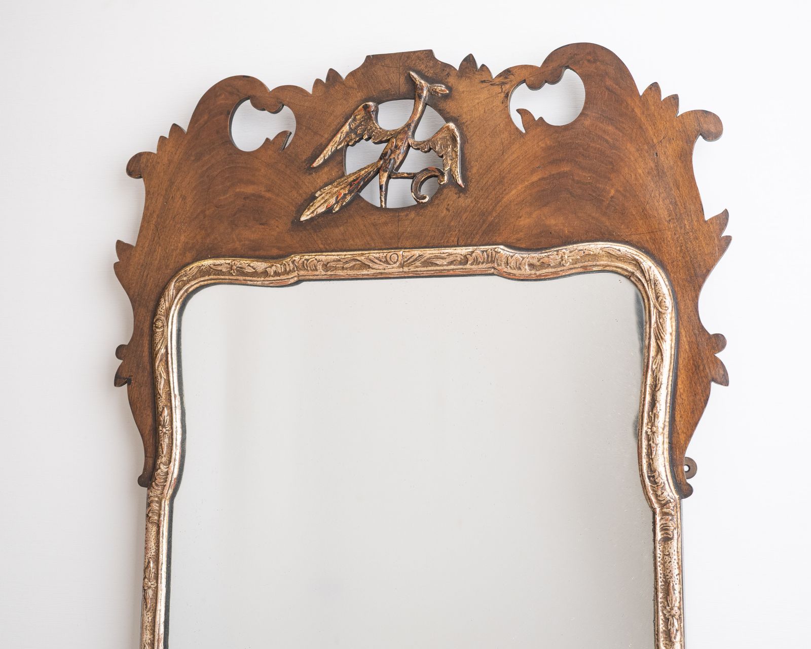 George II Style Parcel Gilt Walnut Hoho Bird Fretwork Pier Mirror, Edwardian C.1910–1920 photo vinterior