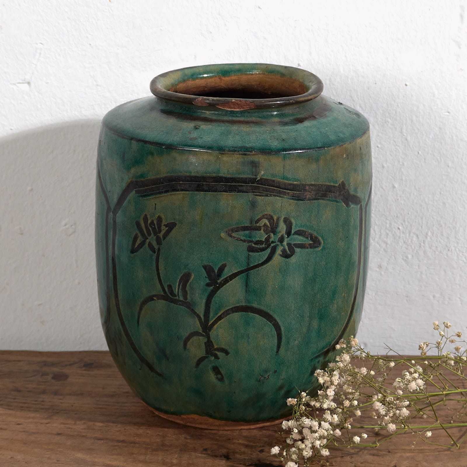 Antique Asian Vase With Floral Details (C.1820) #14