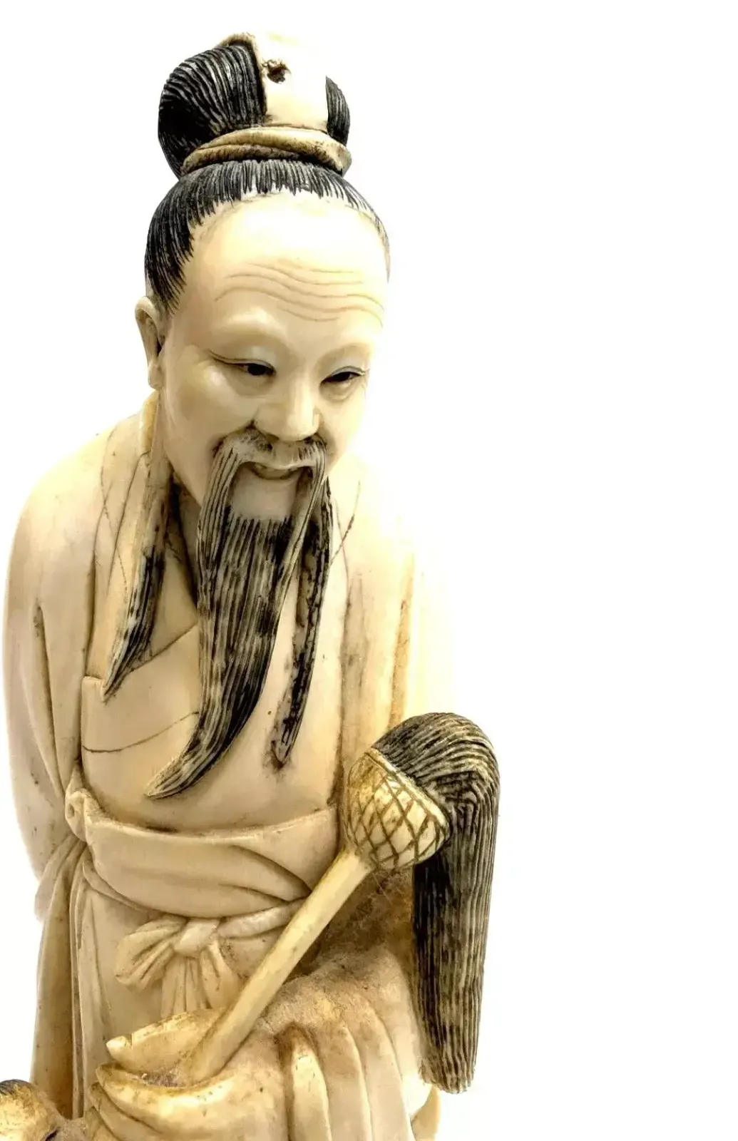 Ivory Okimono Statuette, 19th Century, Depicting A Man And Child photo for sale