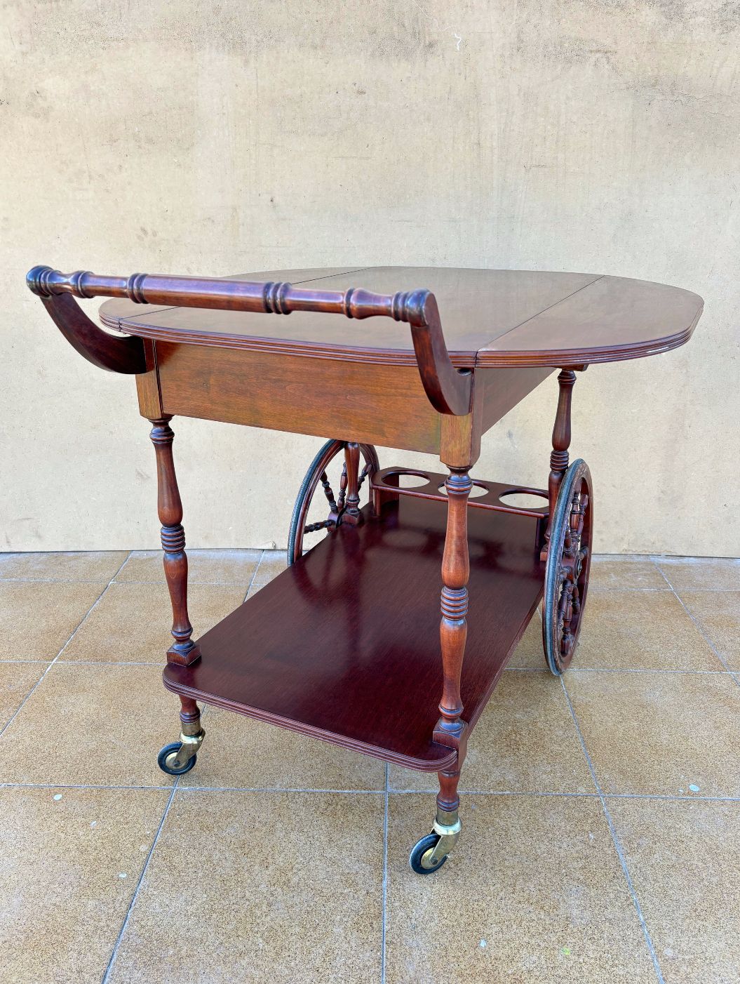 1950s Vintage Wood Drinks Trolley With Drawer & Bottle Rack photo Furniture