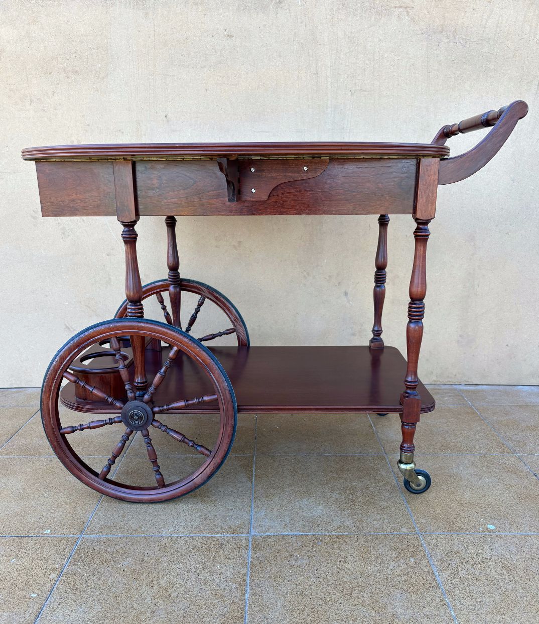 1950s Vintage Wood Drinks Trolley With Drawer & Bottle Rack photo buy