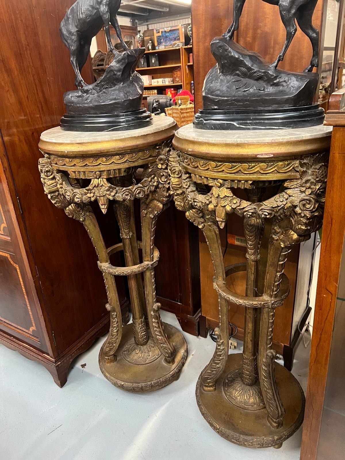 Pair Of Antique Carved Gilded Marble Topped Columns photo Home Decor