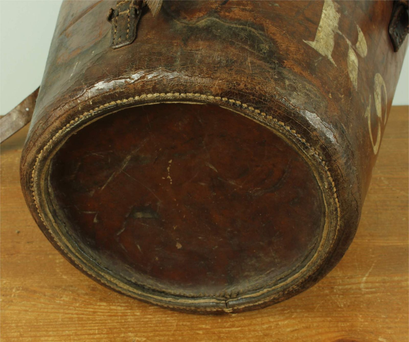photo for sale Antique Double Hat Case. Jw Allen Miitary Leather Multi Top Hat Box.