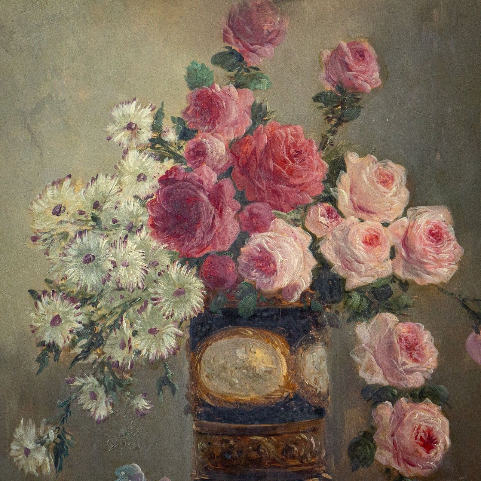 Pair Of Henry Schouten Flower Oil Paintings On Oak Board photo buy