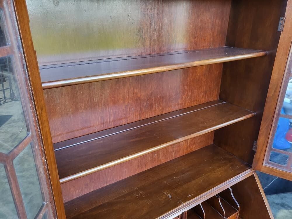 photo for sale Antique Repro Serpentine Glazed Bookcase Bureau Desk Drawers