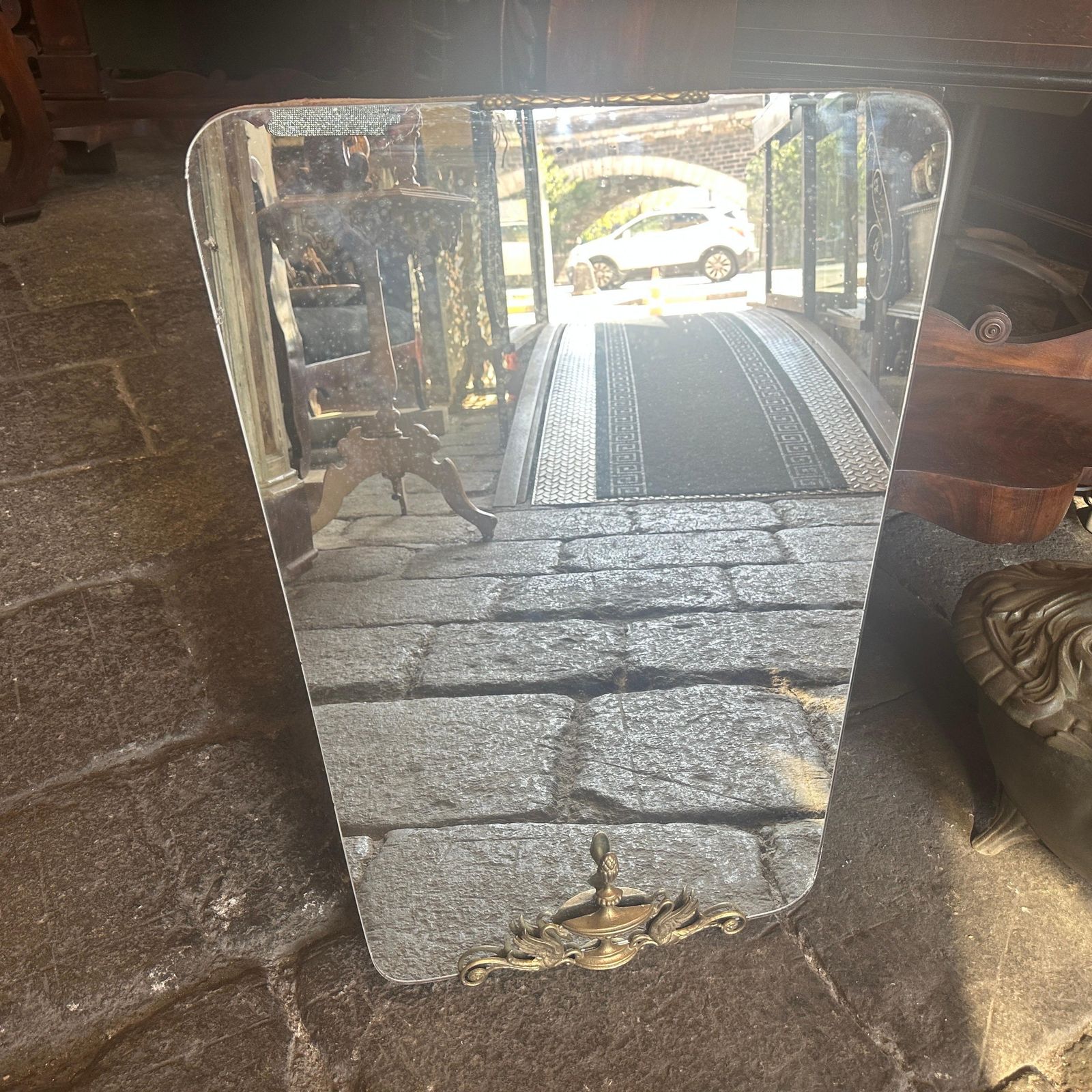 photo vinterior 1940s Gio Ponti Style Mid Century Modern Brass Italian Wall Mirror