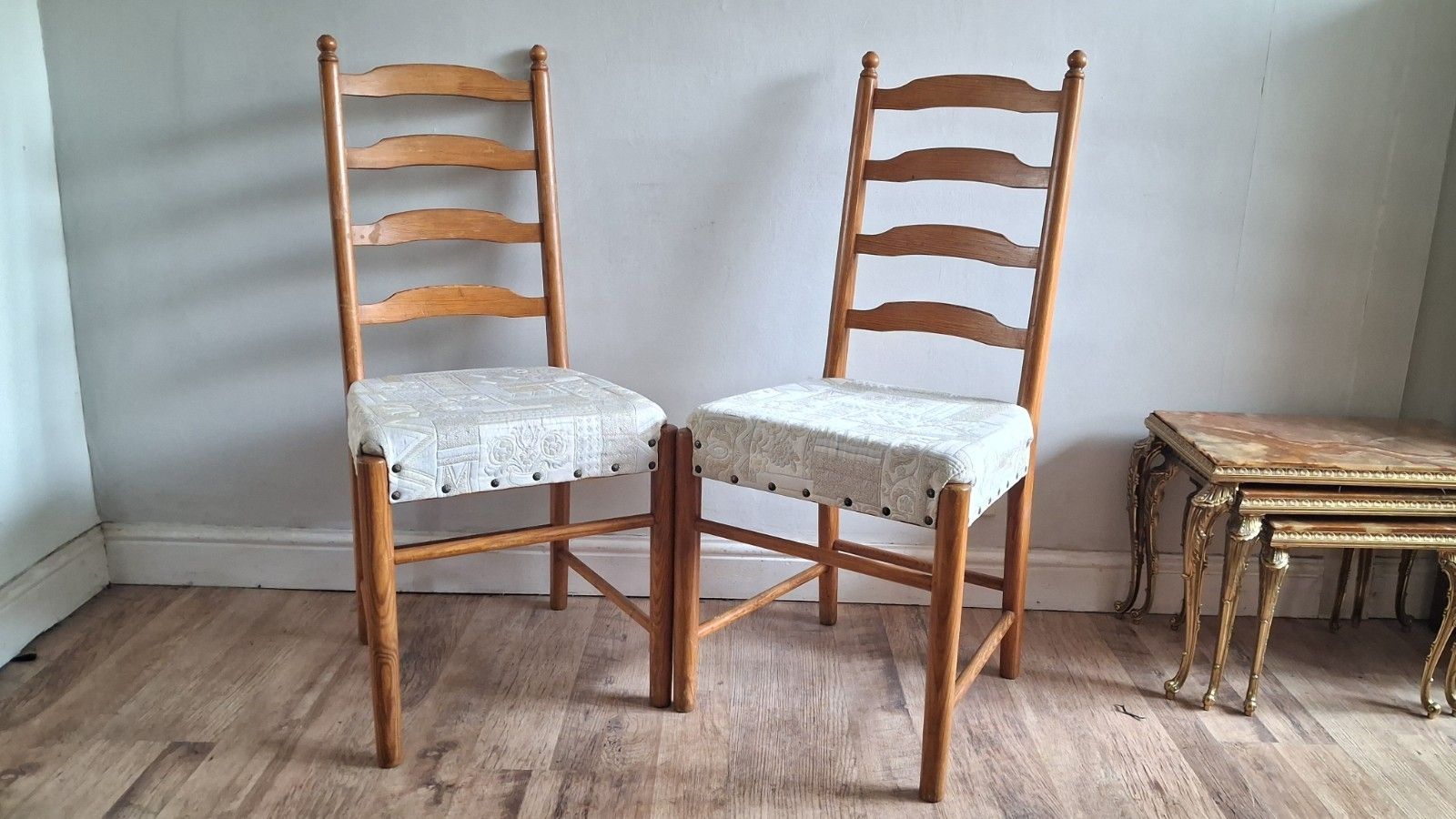 Delightful Pair Of Ercol Elm Ladderback  Dining /Kitchen /Bedroom Chairs photo 155.0