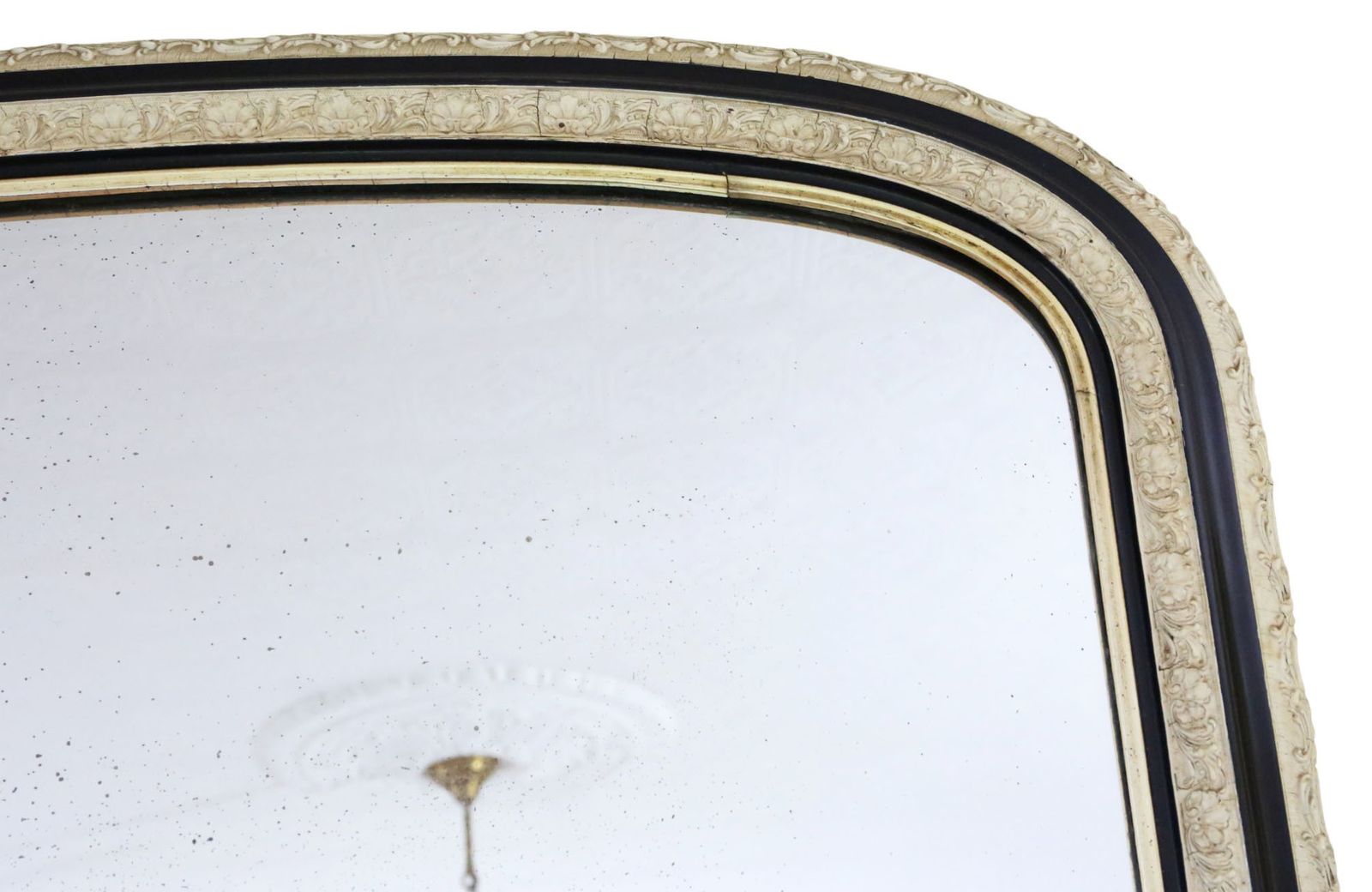 Antique 19th Century Black Ebonised And Cream Overmantel Wall Mirror – Ornate Frame photo for sale