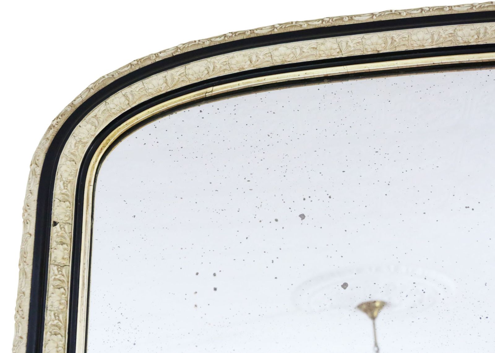 Antique 19th Century Black Ebonised And Cream Overmantel Wall Mirror – Ornate Frame photo Home Decor