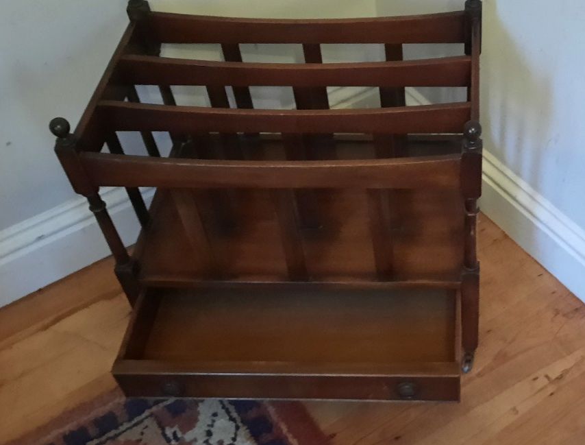 Vintage Mahogany Magazine Rack Canterbury Lower Drawer photo 185.0