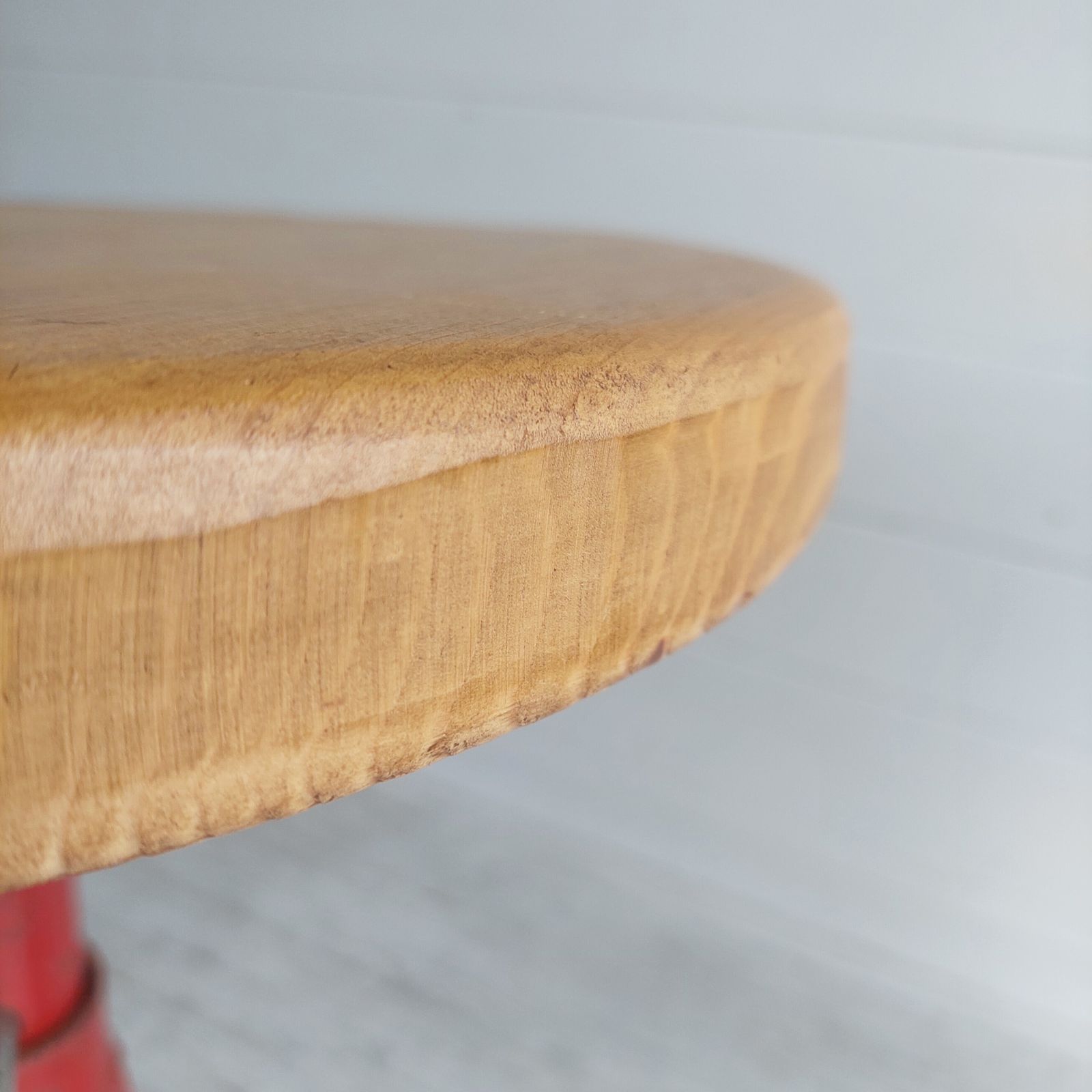 Mid Century Industrial Adjustable Stools Red Metal And Wood 1960s Set Of 2 photo Furniture