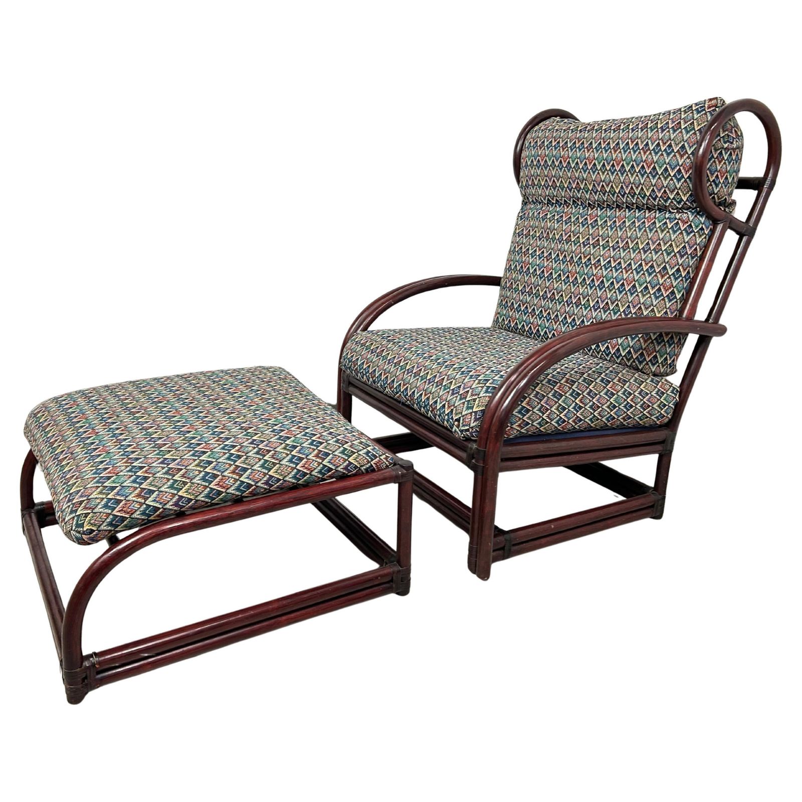 Mid Century Modern Bamboo Wingchair With Stool By Gervasoni